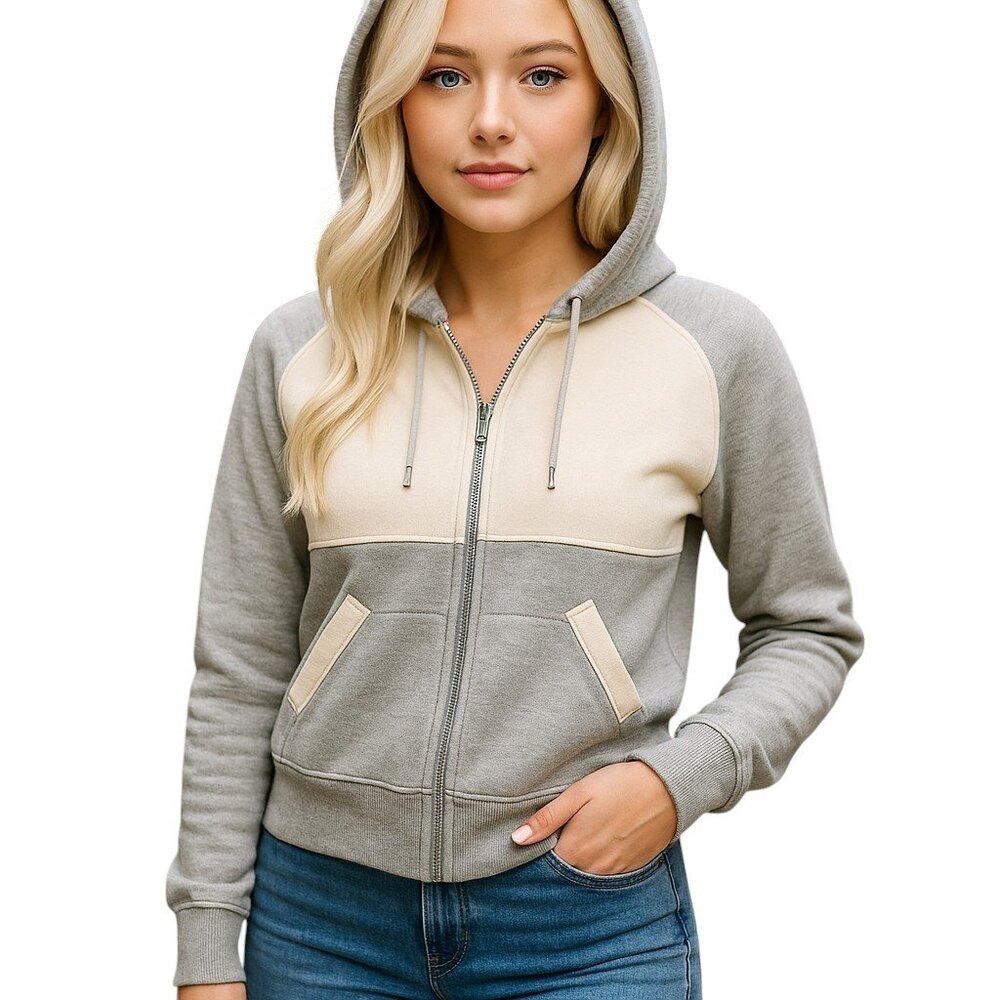 DEFECT Jakett Leather and Sweatshirt Zip Up Hoodie Gray w Mint Green Extra Small
